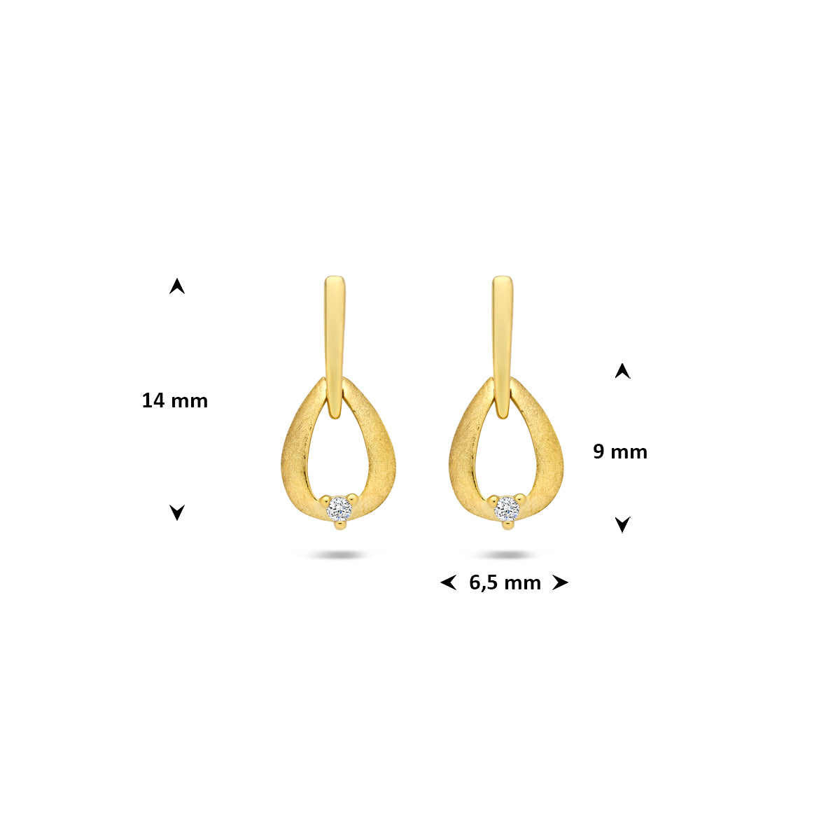 oorhangers diamant 0.02ct (2x 0.01ct) h si 14 mm 14K geelgoud