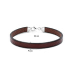 armband bruin leer 7 mm 21 cm zilver gerhodineerd met rubber/nylon/leer