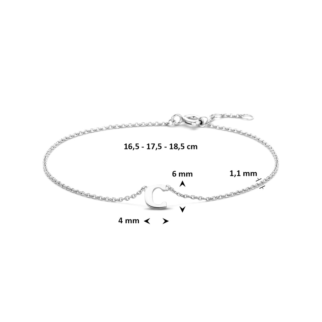 armband letter 16,5 - 17,5 - 18,5 cm zilver gerhodineerd
