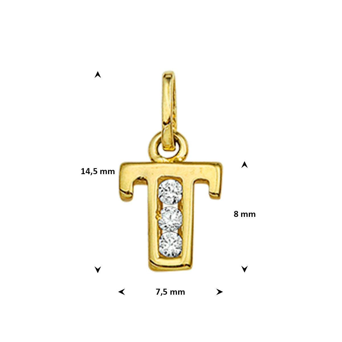 hanger letter zirkonia 14K geelgoud