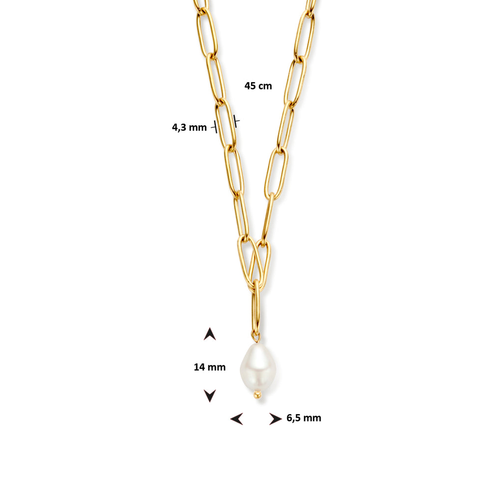 collier paperclip synth. parel 4,3 mm 45 cm ion plating edelstaal