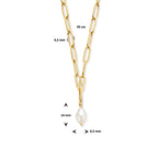 collier paperclip synth. parel 4,3 mm 45 cm ion plating edelstaal