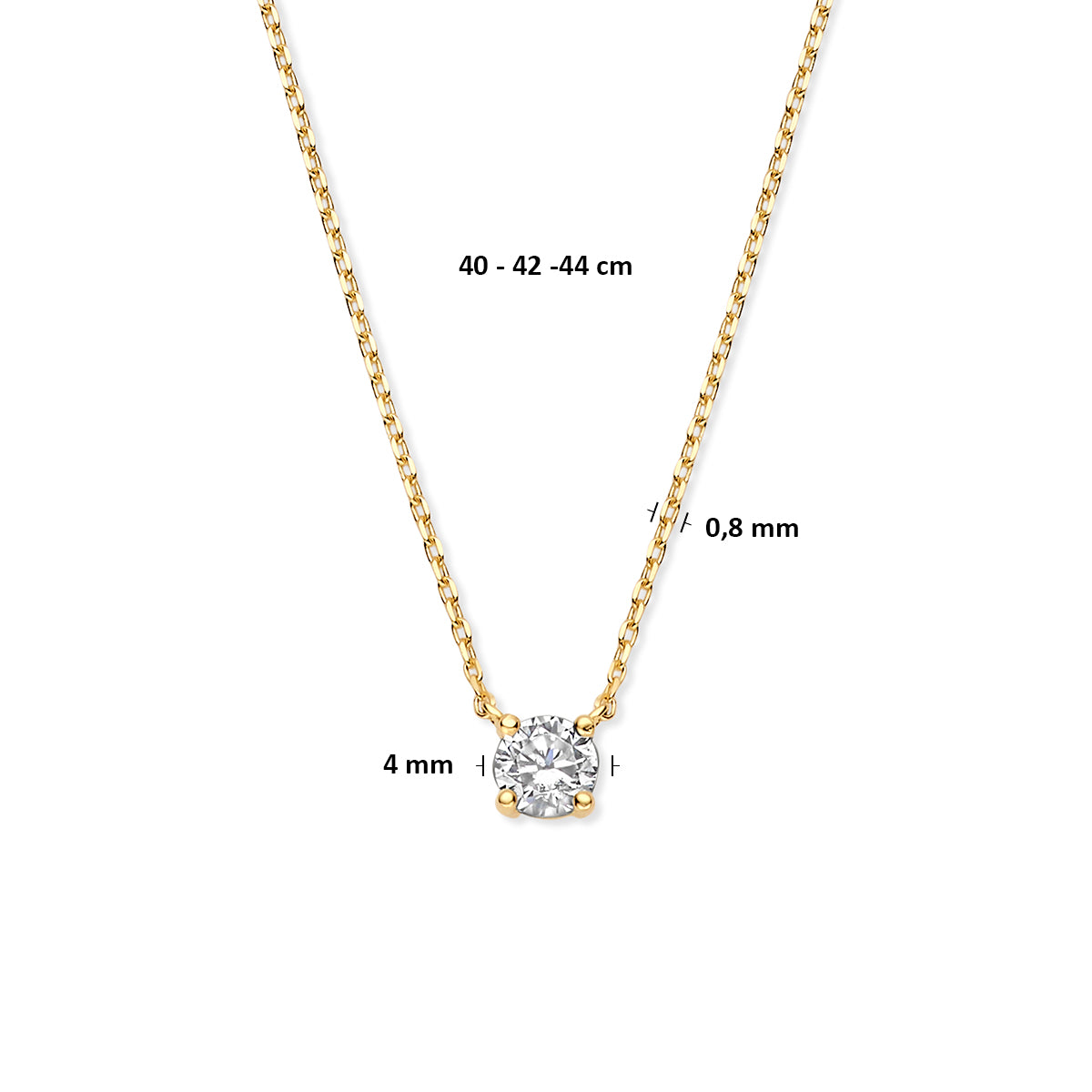 9k collier zirkonia 40 - 42 - 44 cm 9K geel