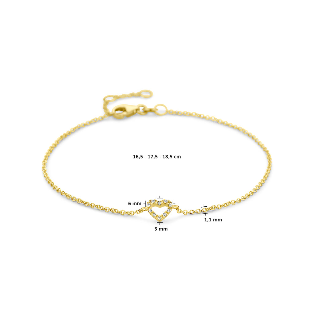 Armband Herz und Diamant 16,5 - 17,5 - 18,5 cm 0,04 ct H SI 14 K Gelbgold