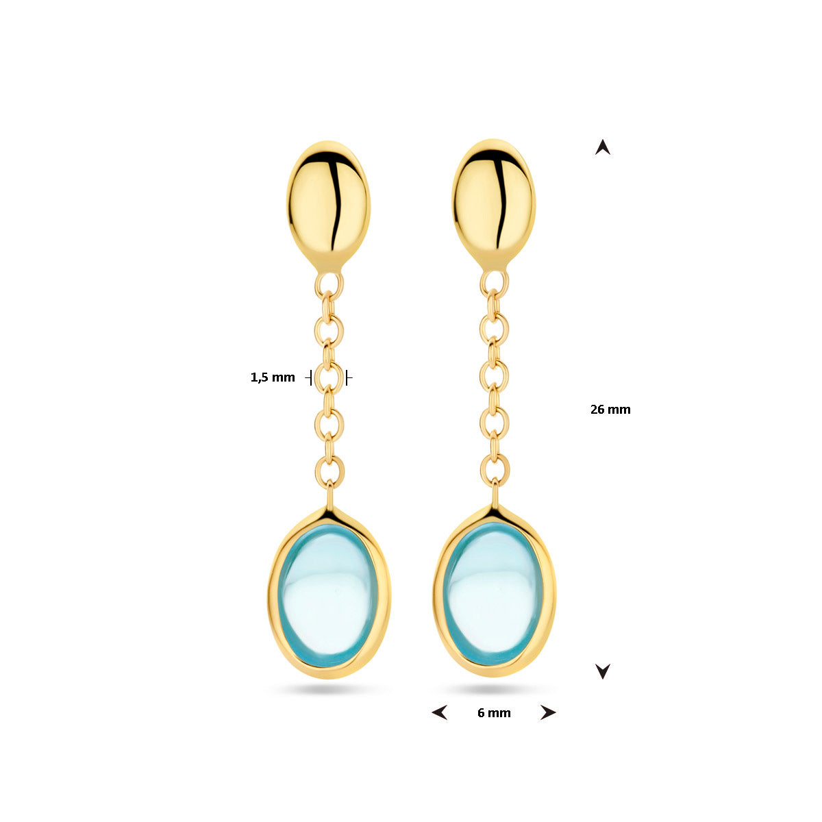 oorhangers blauw topaas 26 mm 14K geelgoud