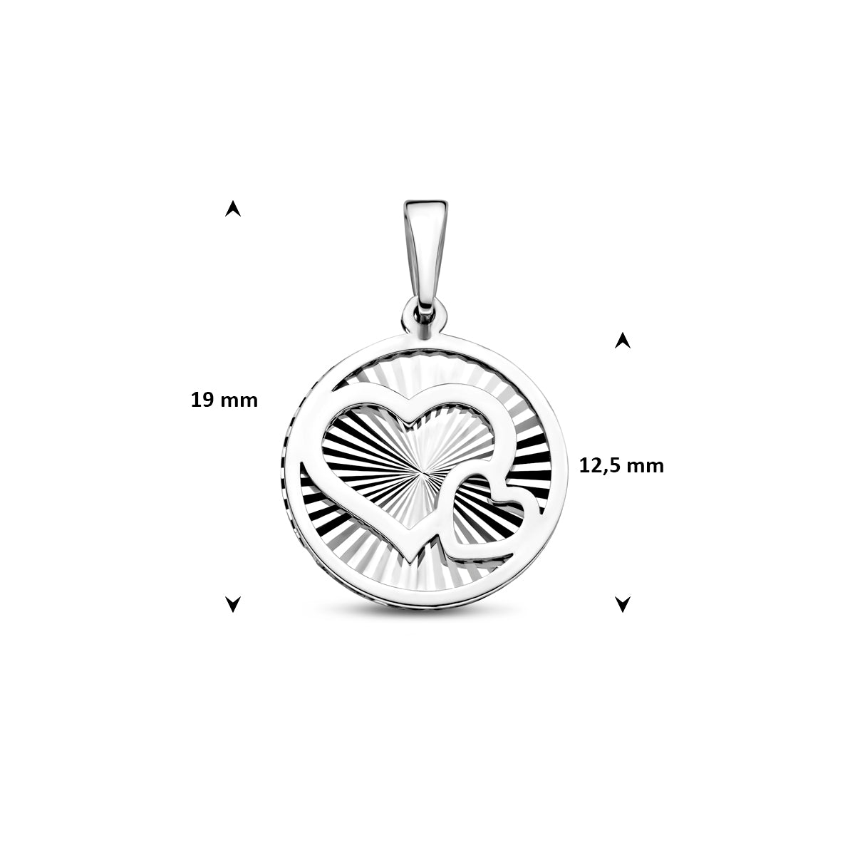 hanger hartjes gediamanteerd 12,5 mm zilver gerhodineerd
