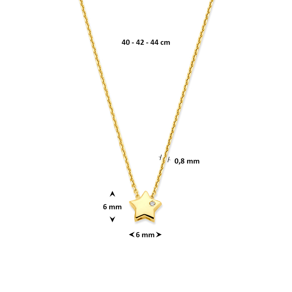 collier ster lab grown diamant 0.01ct f vs 40 - 42 - 44 cm 14K geelgoud