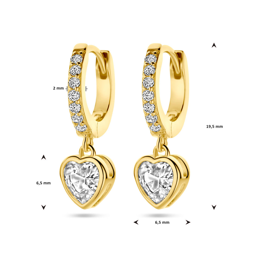 oorringen hart zirkonia 1 micron zilver verguld (geel)