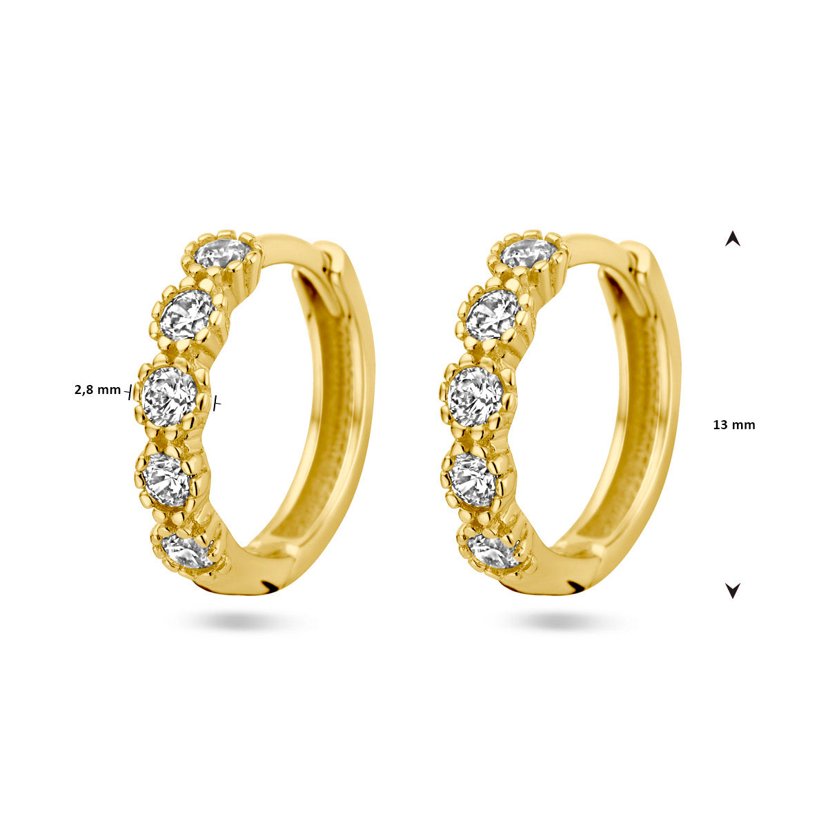 klapoorringen zirkonia 14K geelgoud