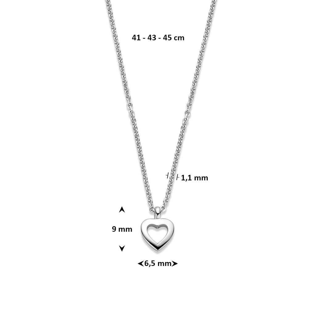 collier hartje 41 - 43 - 45 cm zilver gerhodineerd