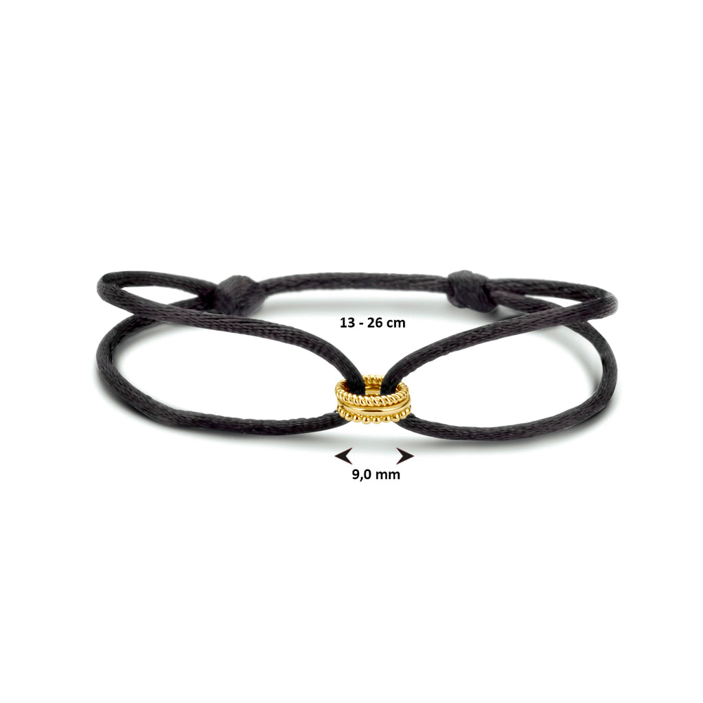 Armband Satin Schwarz 13 - 26 cm 14K Gold mit Gummi/Nylon/Leder