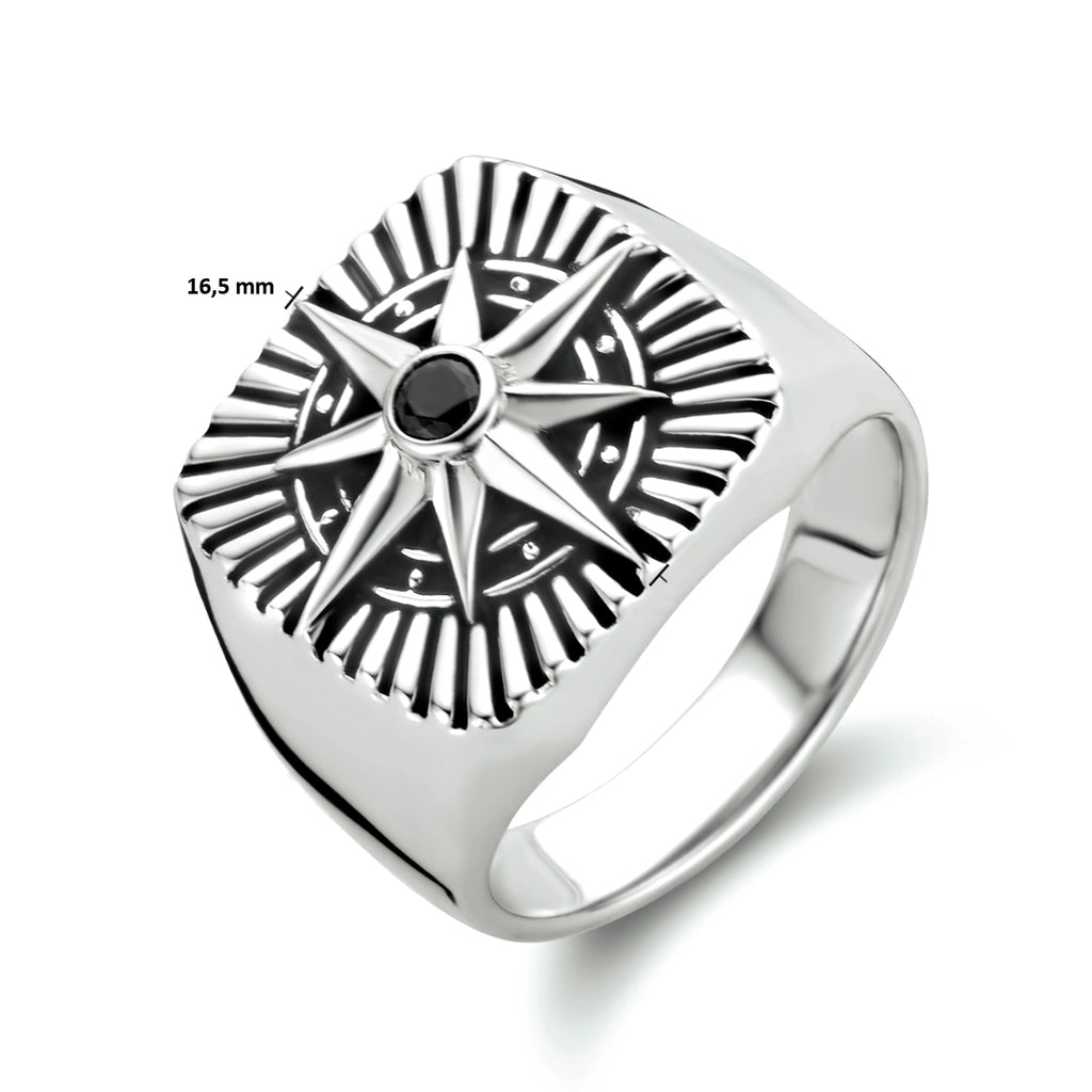 Siegelring Stern Zirkonia Silber rhodiniert