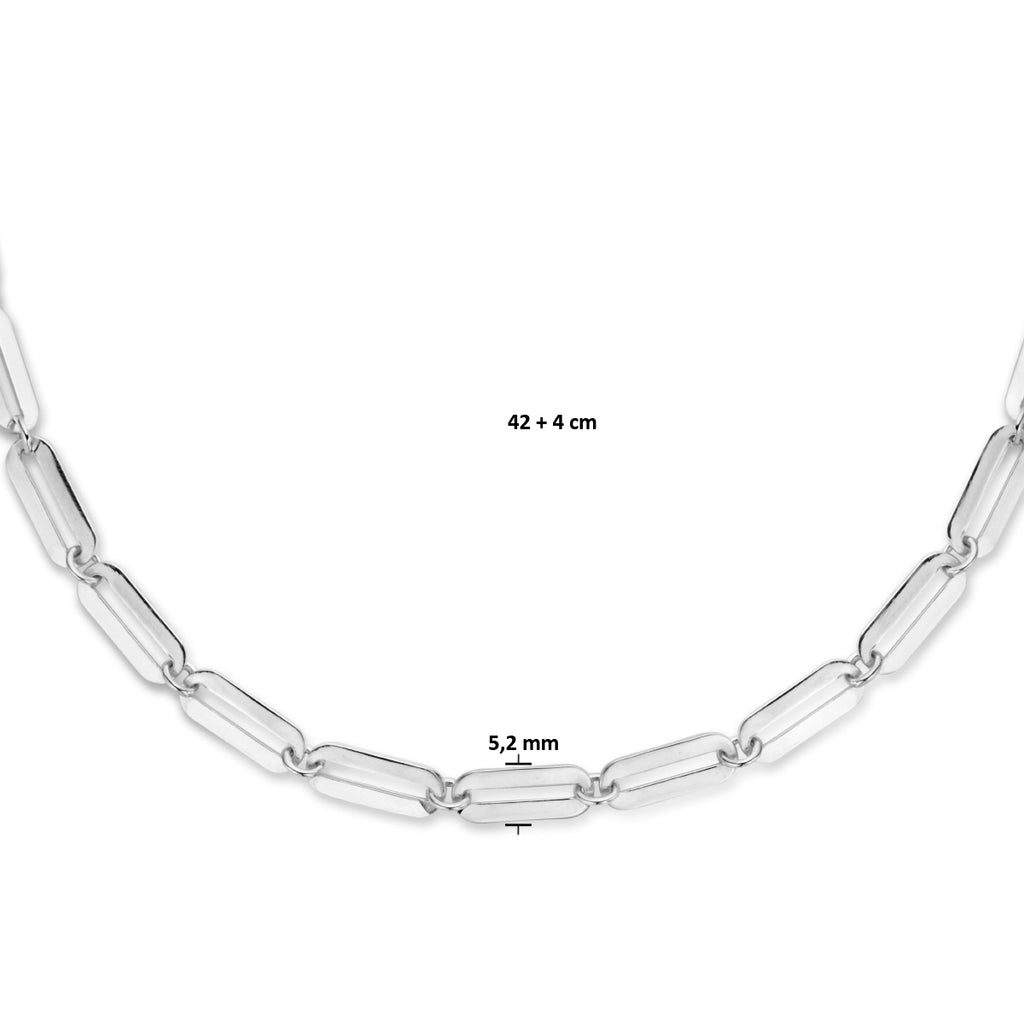 Halskette Büroklammer flach 5,0 mm 41 + 4 cm Silber rhodiniert