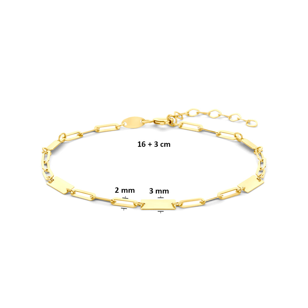 9k Armband Plättchen 16 + 3 cm 9K Gelb