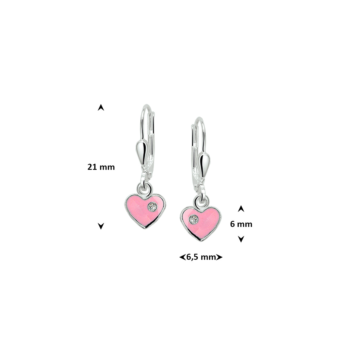 Ohrhänger Herz und Zirkonia Brisurhaken 21 mm Silber rhodiniert