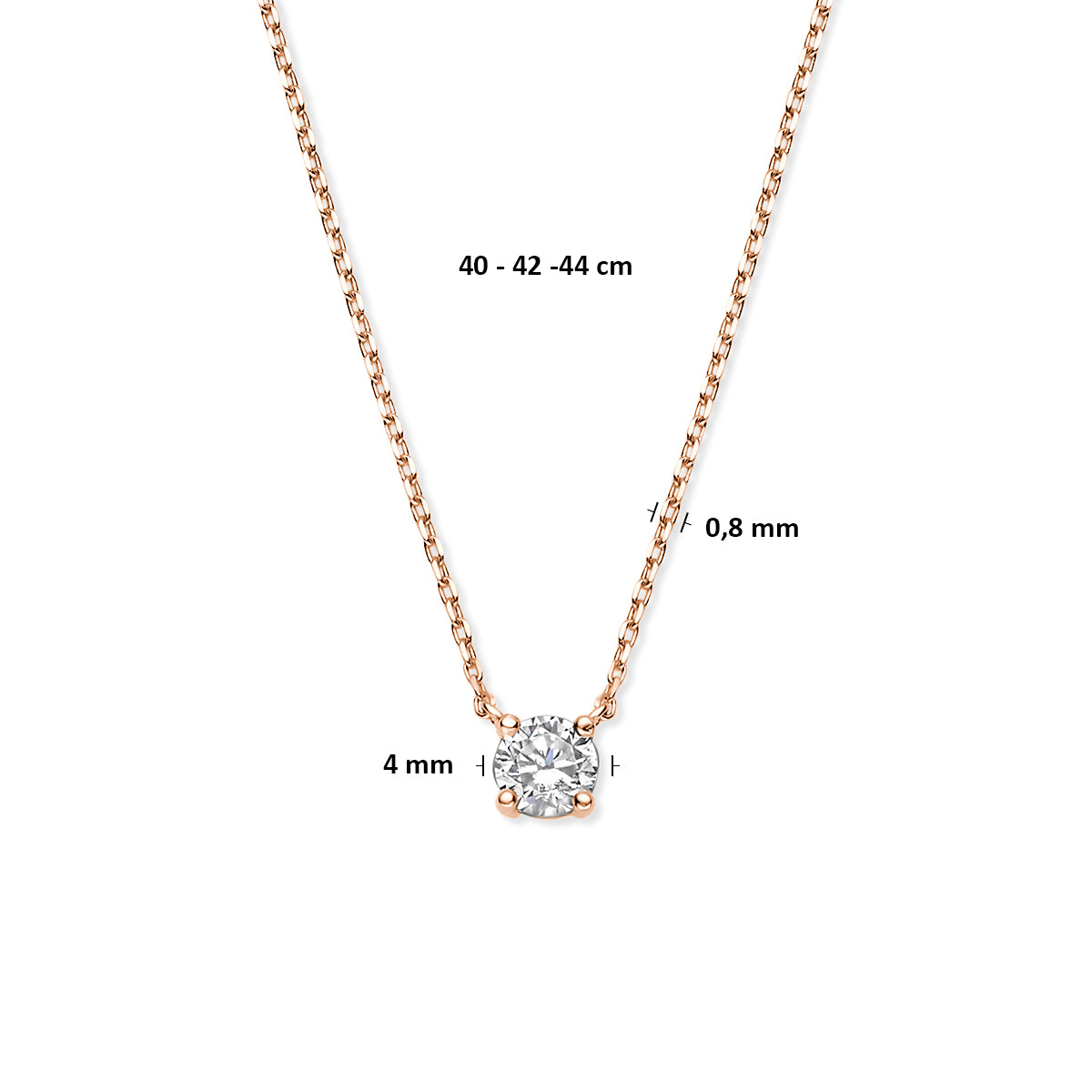 collier zirkonia 40 - 42 - 44 cm 14K roségoud