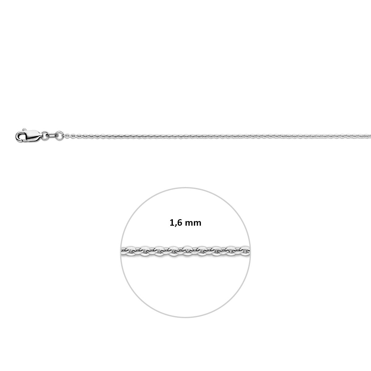 Halskette Anker flach 1,6 mm 41 + 4 cm Silber rhodiniert