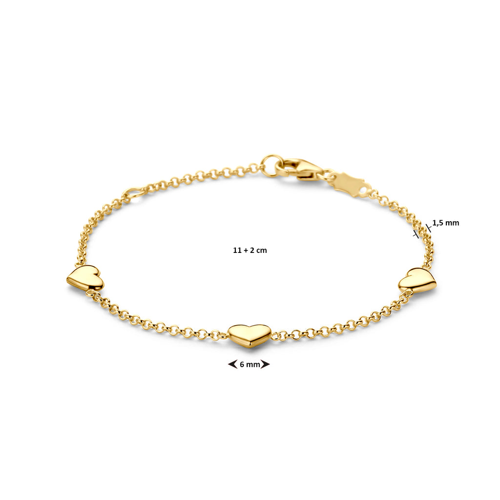 Armband Herzen 11 - 13 cm 14K Gelbgold