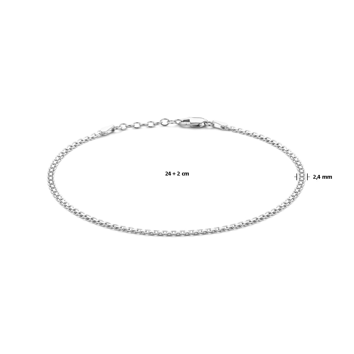 Fußkettchen Bismarck 2,4 mm 24 + 2 cm Silber rhodiniert