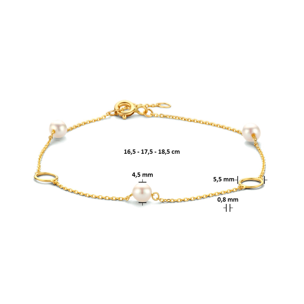 Armband Perlen und Kreise 16,5 - 17,5 - 18,5 cm 14K Gelbgold