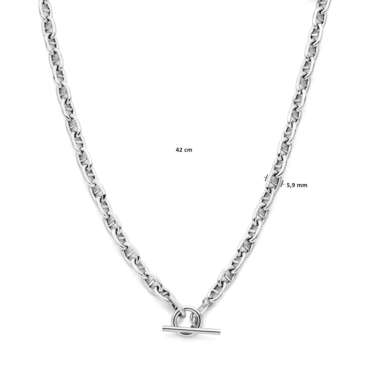 Halskette Marine runde Röhre 5,9 mm 42 cm Knebelverschluss Silber rhodiniert