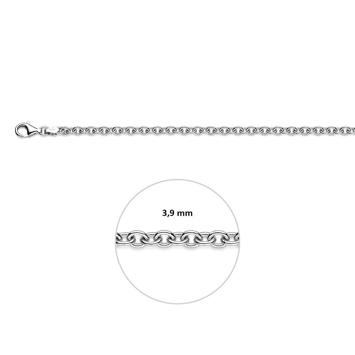 Anker 3,9 mm rhodiniertes Silber