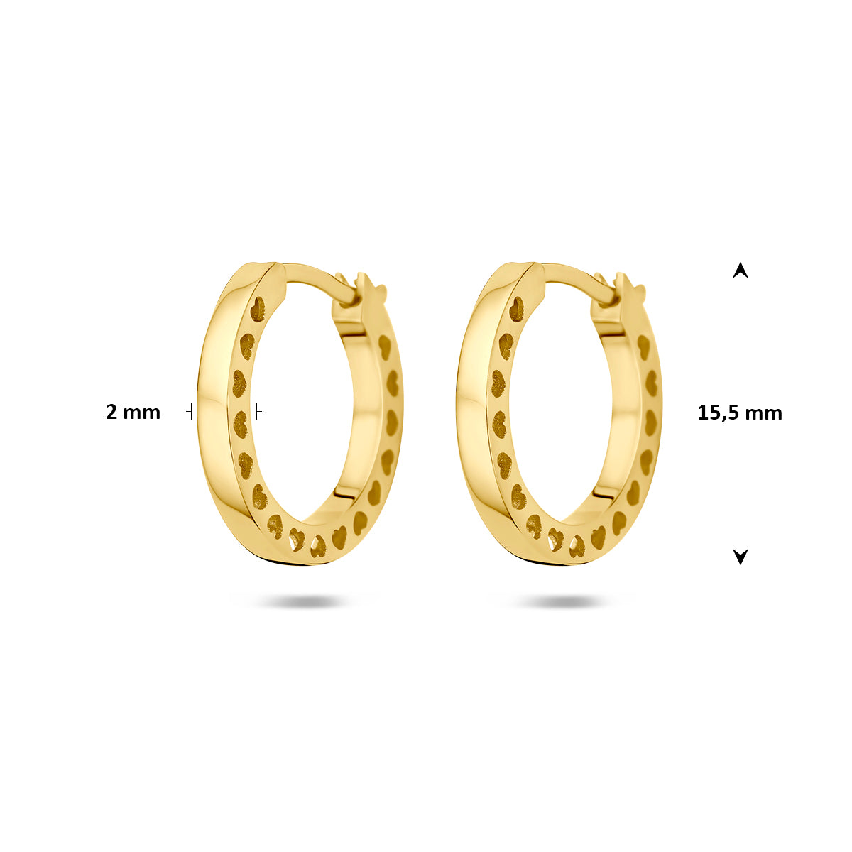 klapoorringen hartjes 2 mm 14K geelgoud - rond