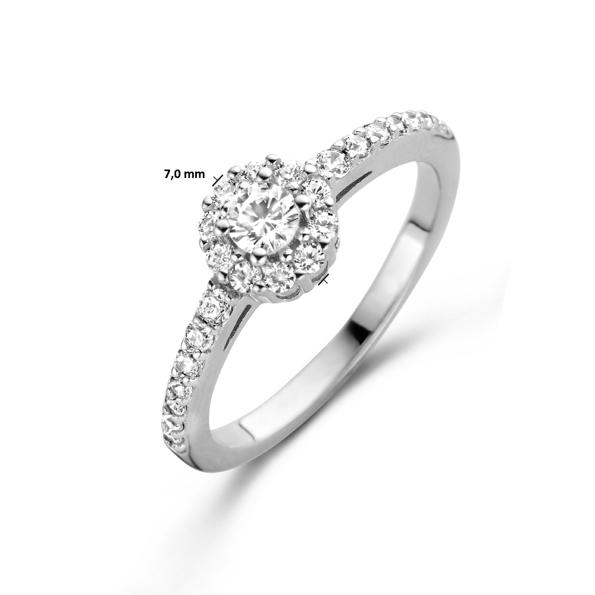 Ring Zirkonia Halo Silber rhodiniert