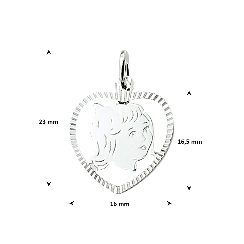 hanger meisje hart gediamanteerd 16,5 mm zilver wit