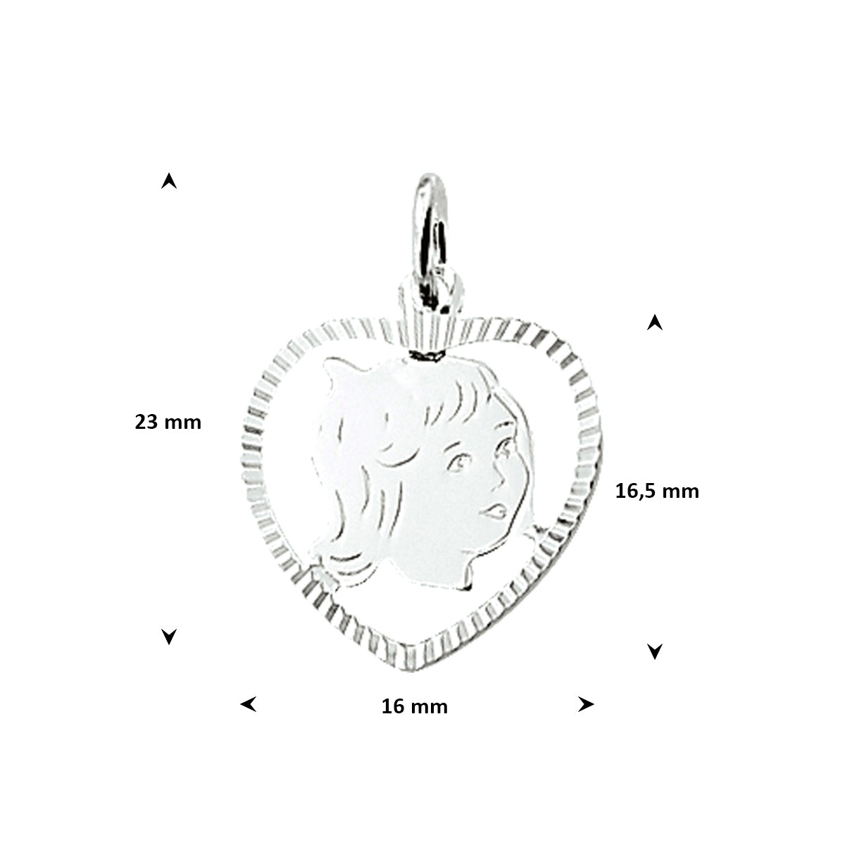 hanger meisje hart gediamanteerd 16,5 mm zilver wit