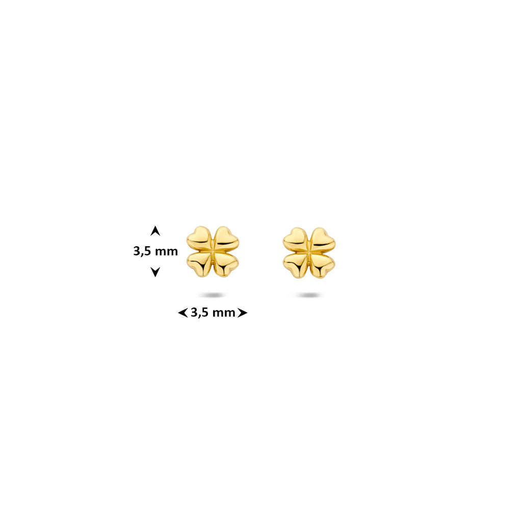 oorknoppen klavertje 3,5 mm 14K geelgoud