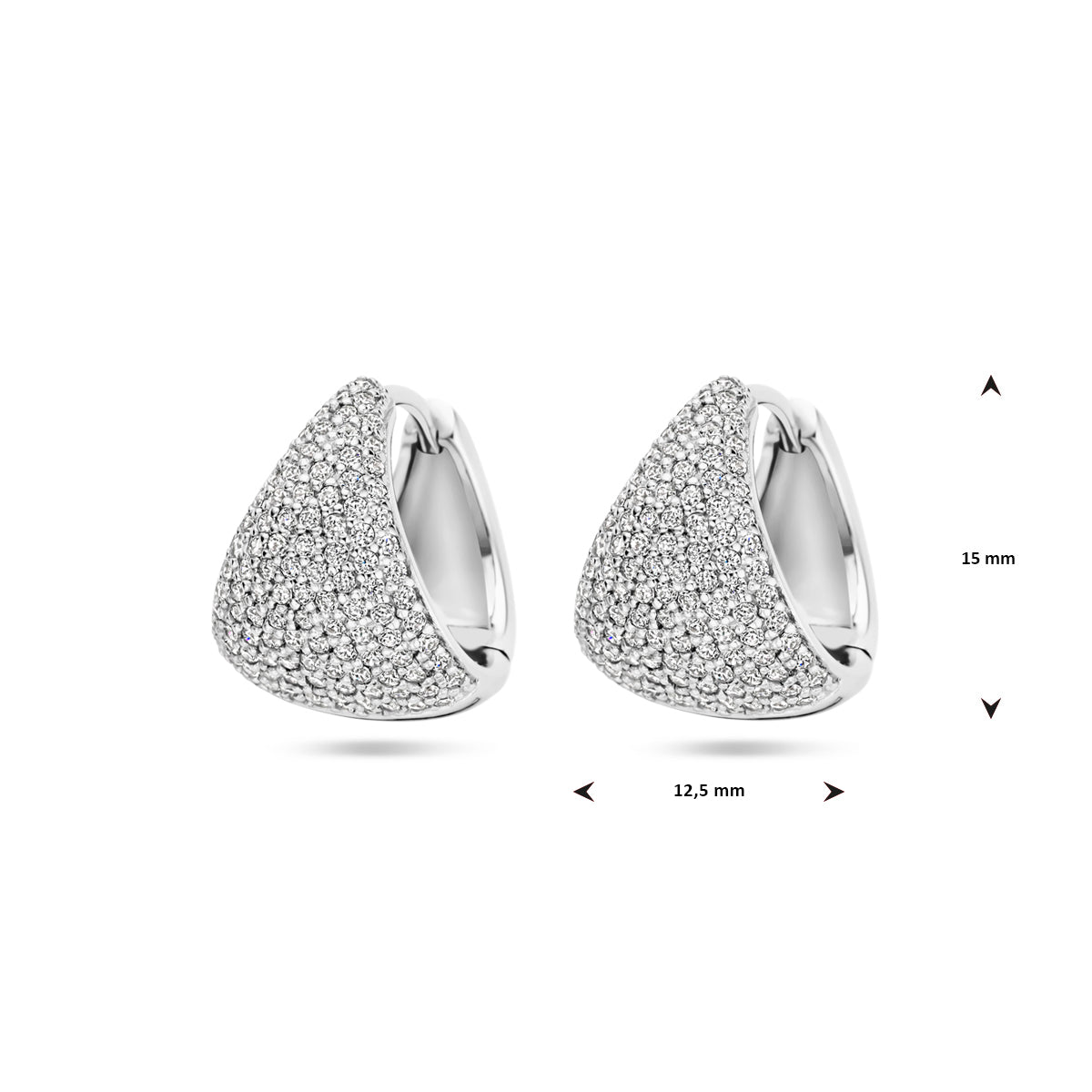 klapoorringen zirkonia 15 mm zilver gerhodineerd