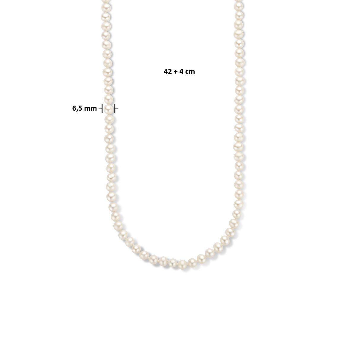 collier parel 6,5 mm zilver gerhodineerd