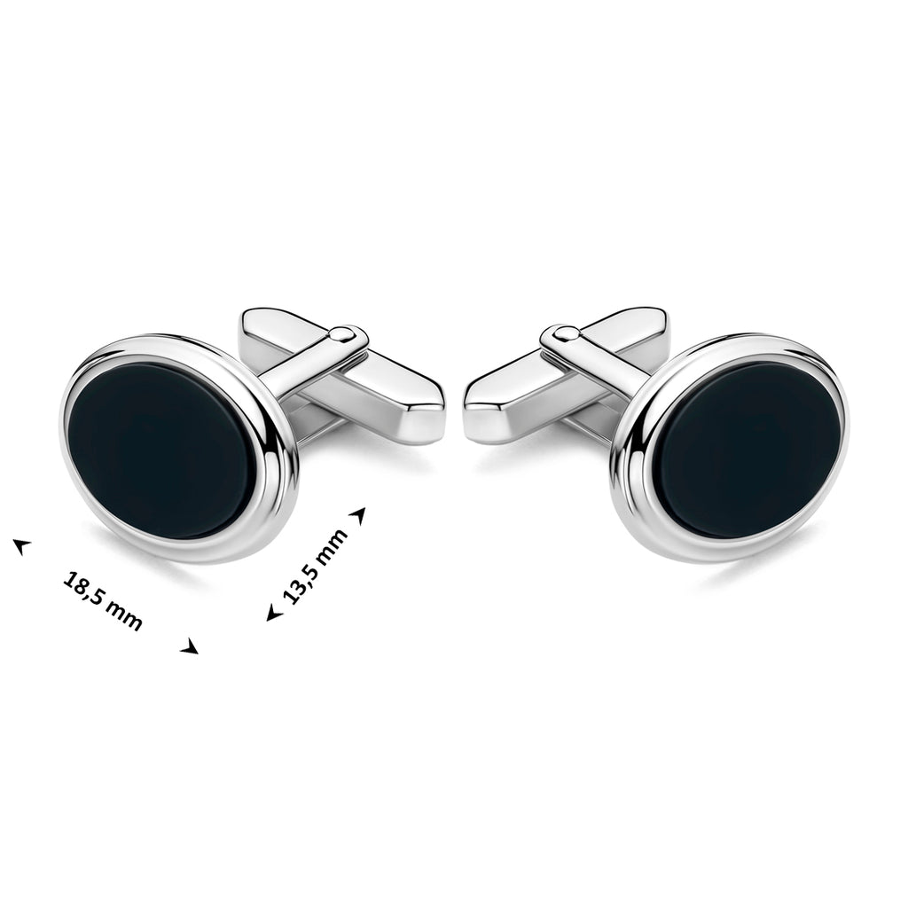 manchetknoppen onyx 18,5 mm zilver gerhodineerd