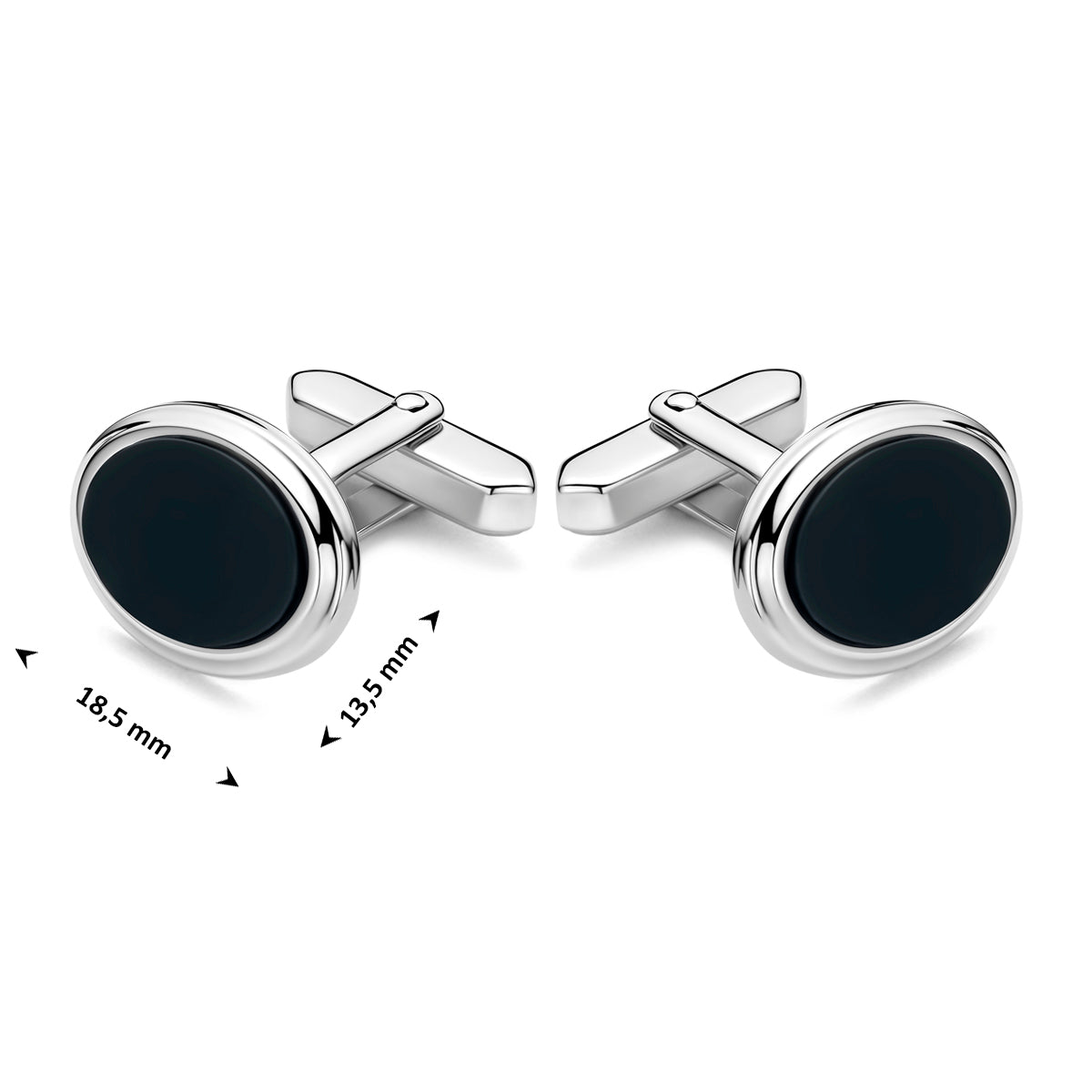 manchetknoppen onyx 18,5 mm zilver gerhodineerd