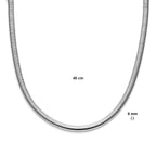 Halskette Schlangenkette flach (rund) 8,0 mm 45 cm mit großem Federringverschluss Silber rhodiniert