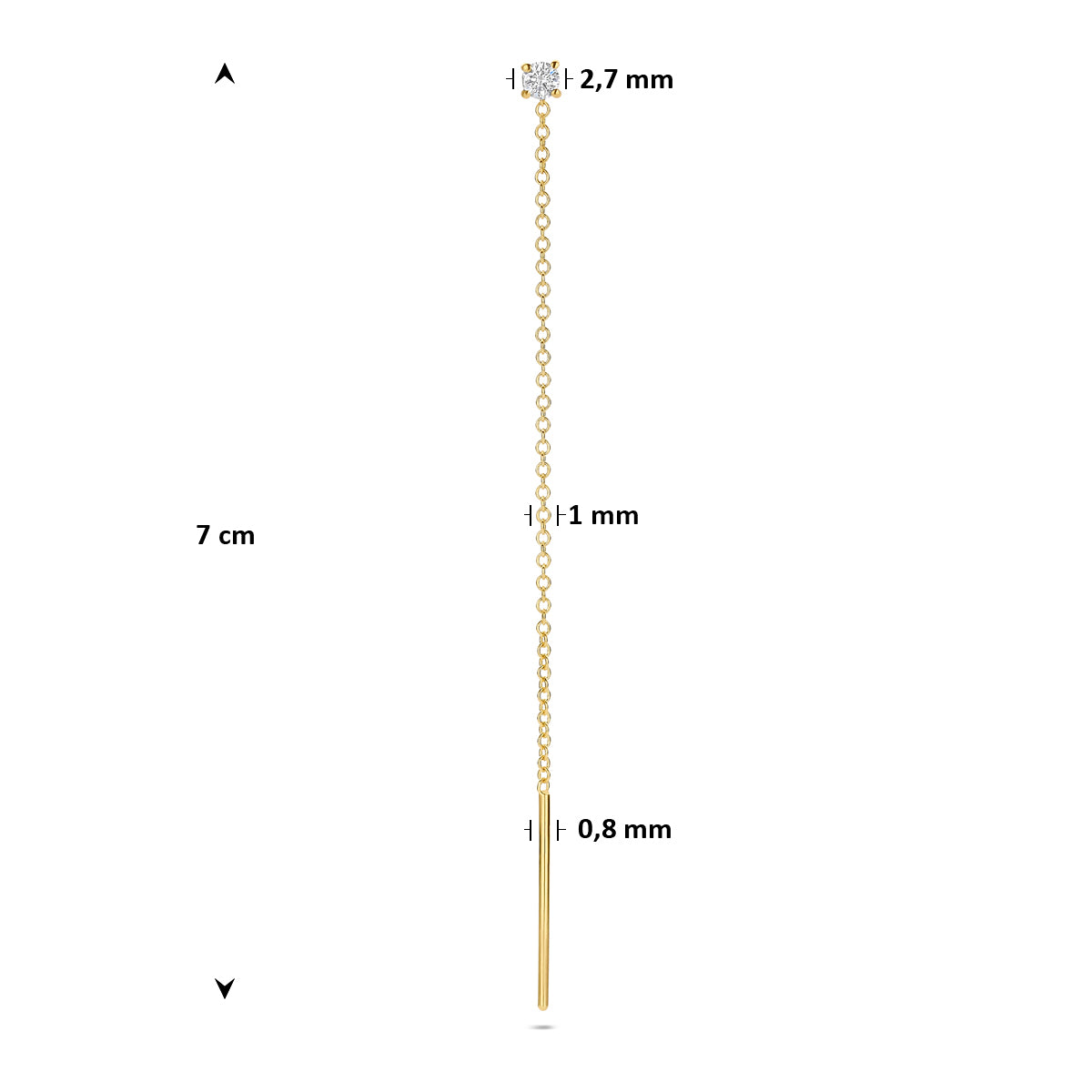 doortrekoorbel diamant 0.07ct h si per stuk 7 cm 14K geelgoud