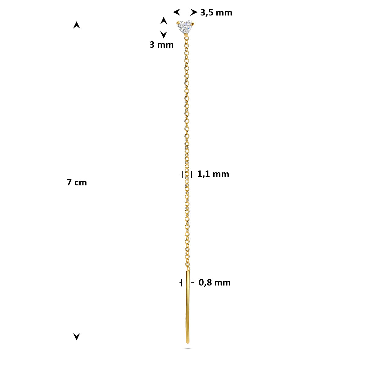 doortrekoorbel hartje diamant 0.15ct h si per stuk 7 cm 14K geelgoud