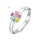 Ring Blume Zirkonia Emaille Silber rhodiniert