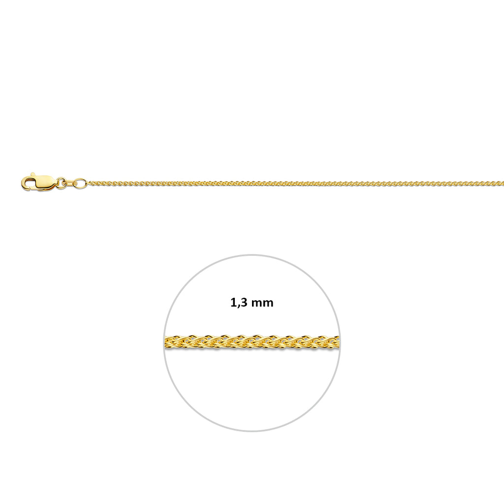 vossestaart rond 1,3 mm 14K geelgoud