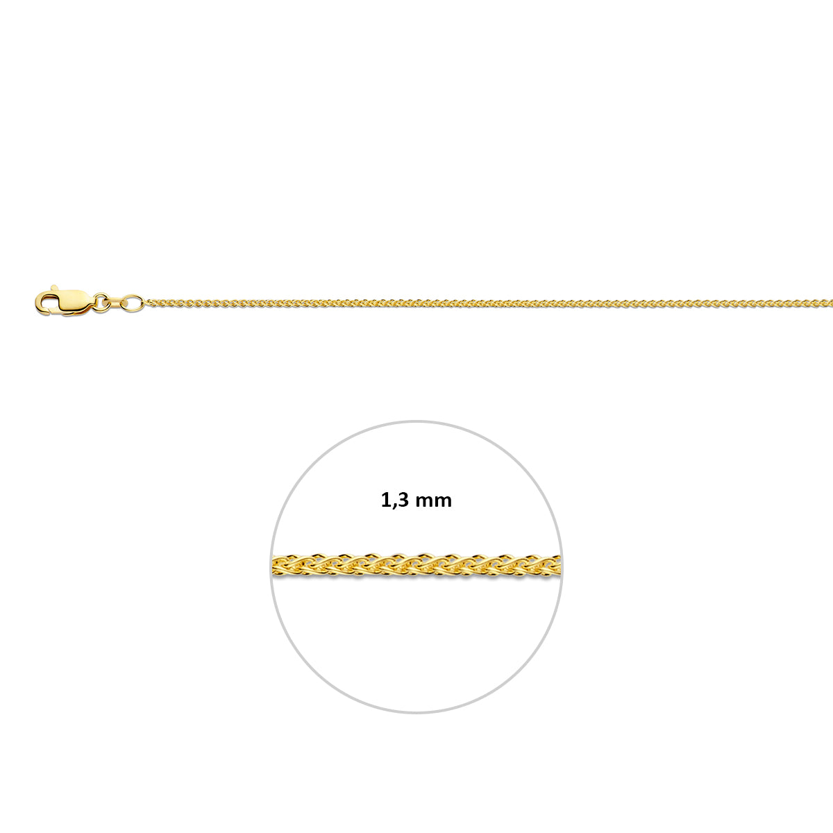 vossestaart rond 1,3 mm 14K geelgoud
