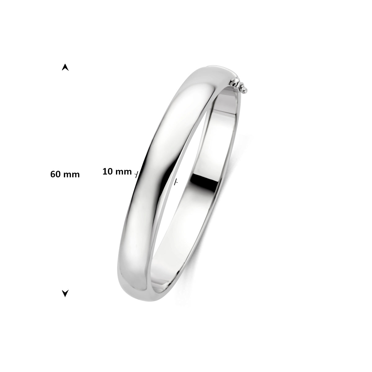 Armreif Scharnier massiv 10 x 60 mm Silber rhodiniert