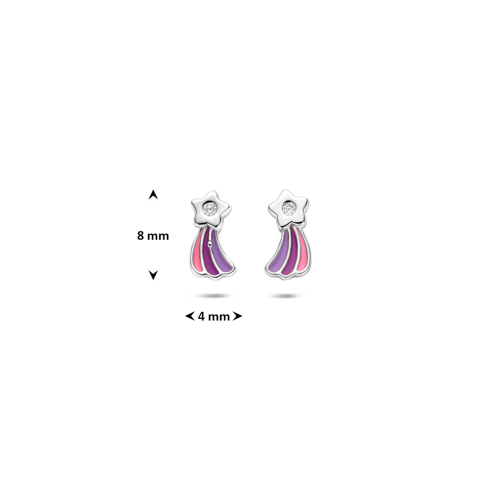 oorknoppen emaille vallende ster zirkonia 8 mm zilver gerhodineerd