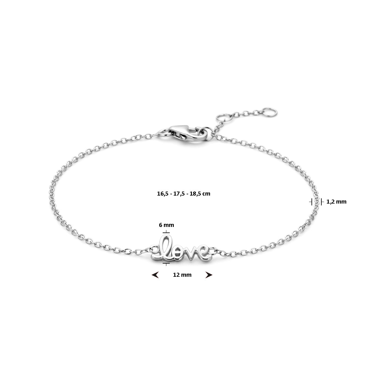 Armband Love 16,5 - 17,5 - 18,5 cm Sterlingsilber rhodiniert