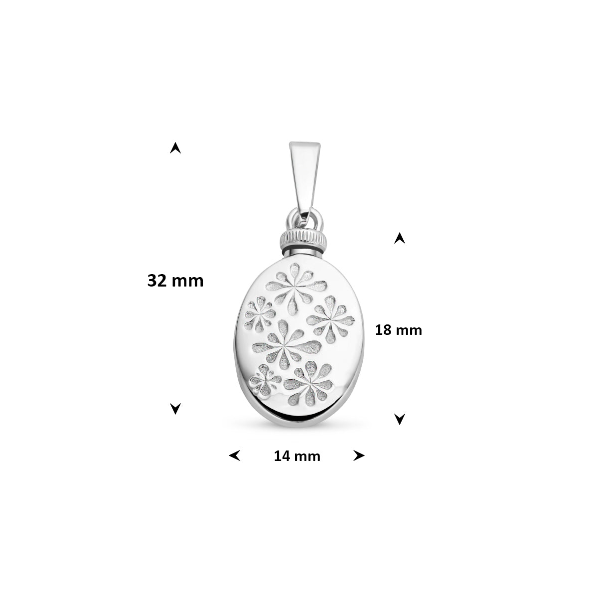 urnhanger gravure bloemen 18 mm zilver gerhodineerd