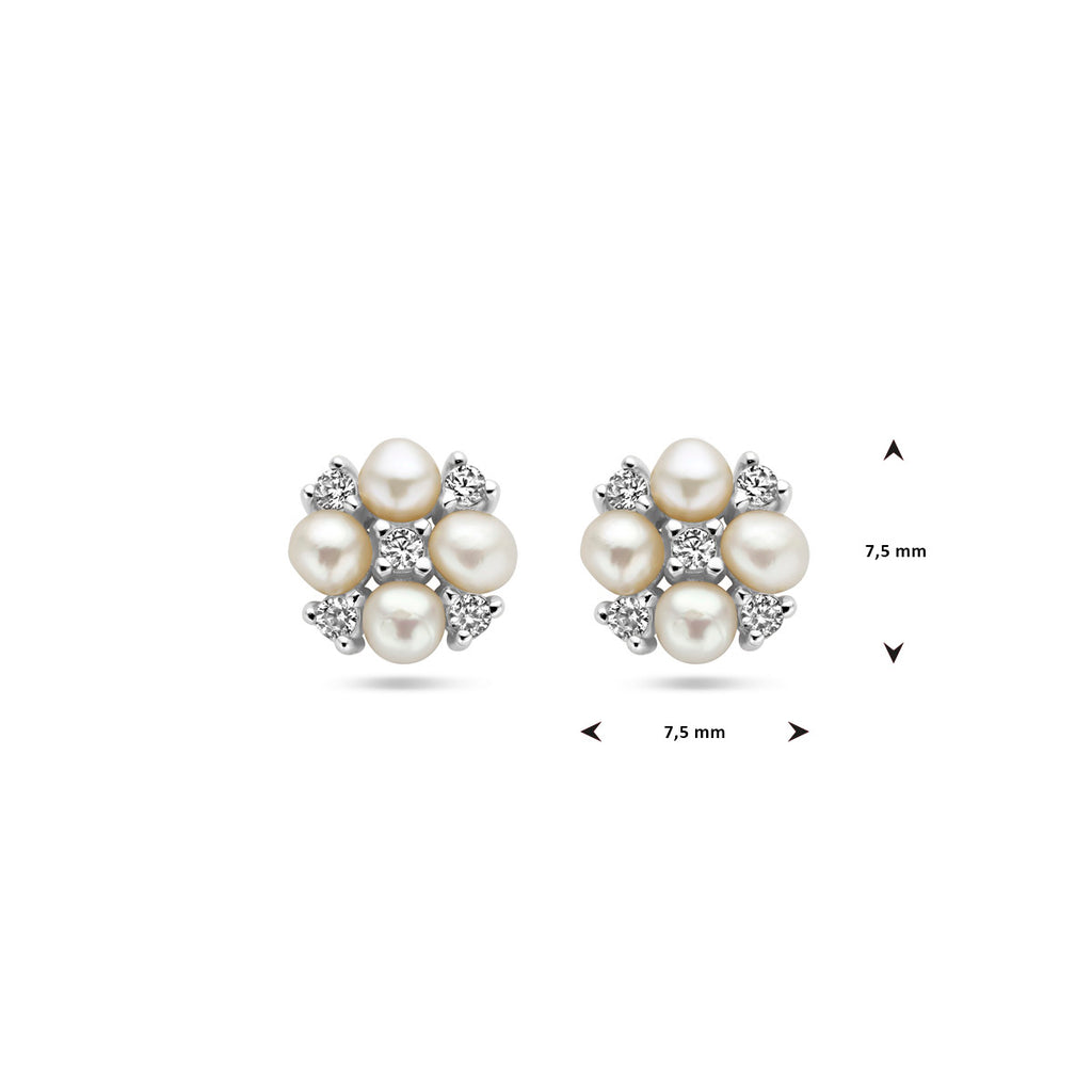 oorknoppen parel en zirkonia zilver gerhodineerd