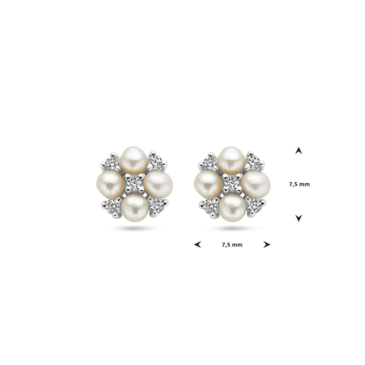 oorknoppen parel en zirkonia zilver gerhodineerd