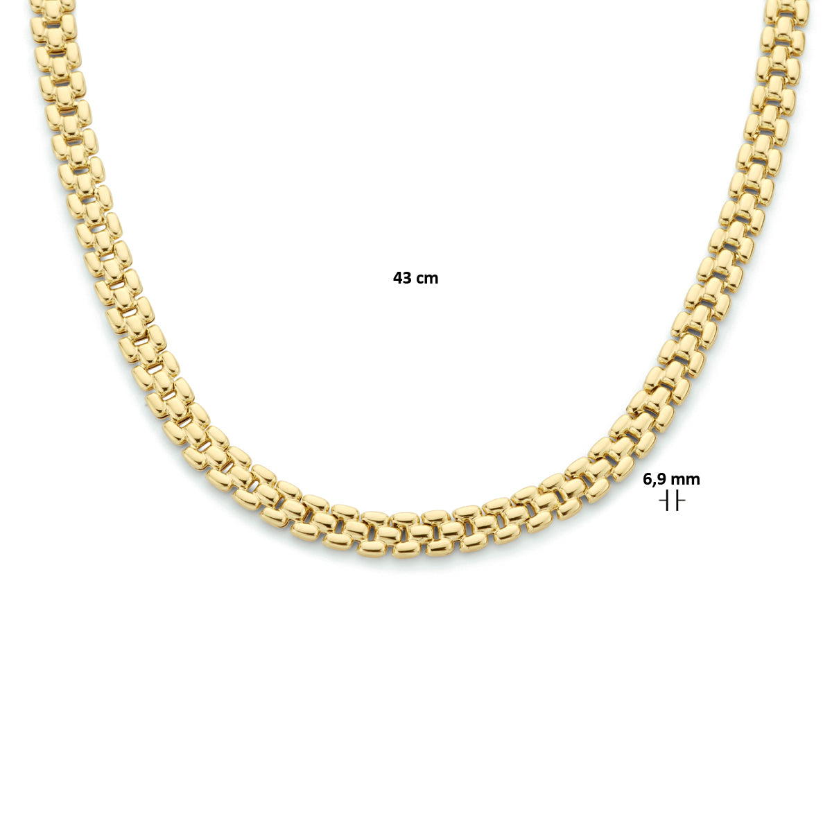 collier panter 6,9 mm 43 cm 3 micron zilver verguld (geel)