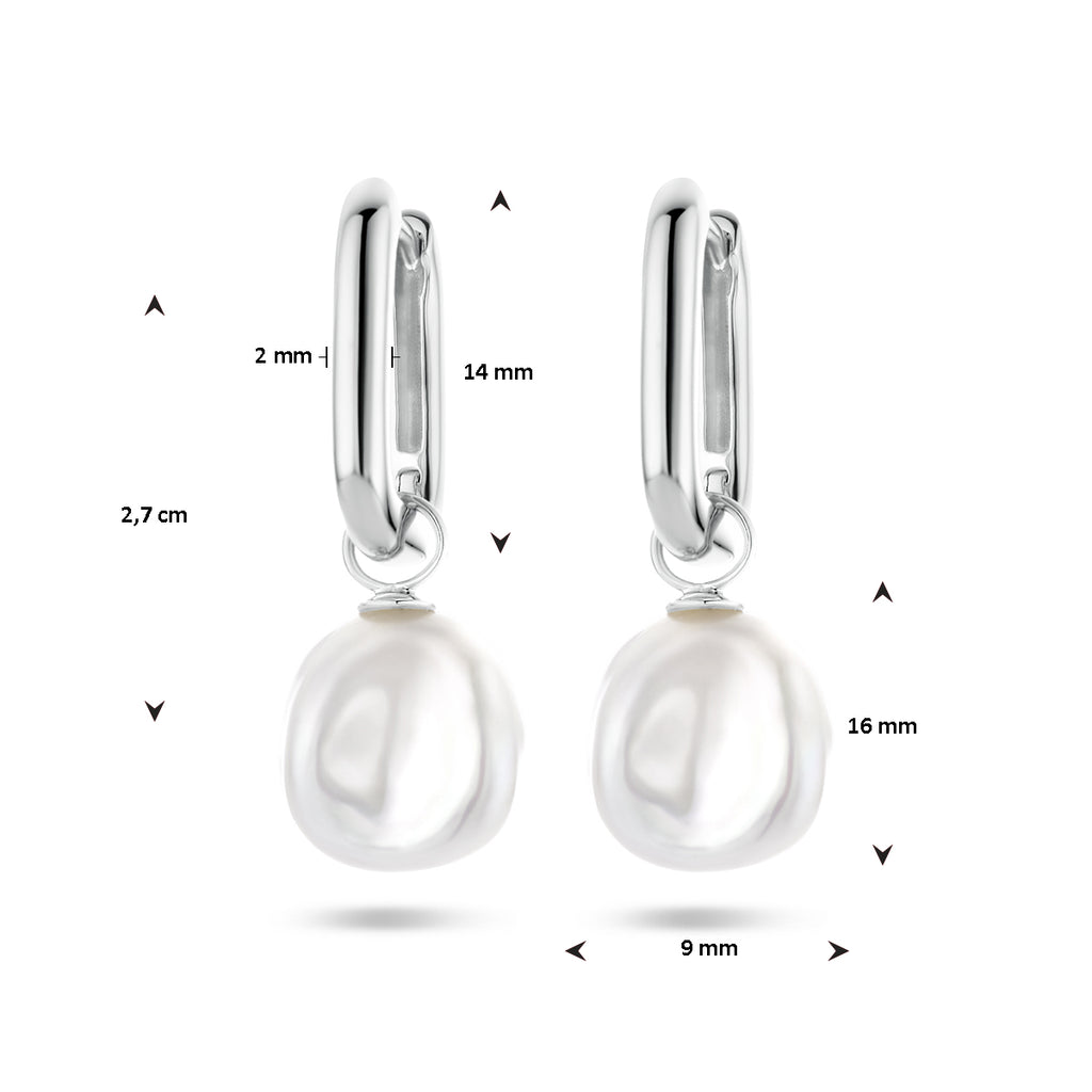 oorringen paperclip barok parel 27 mm zilver gerhodineerd