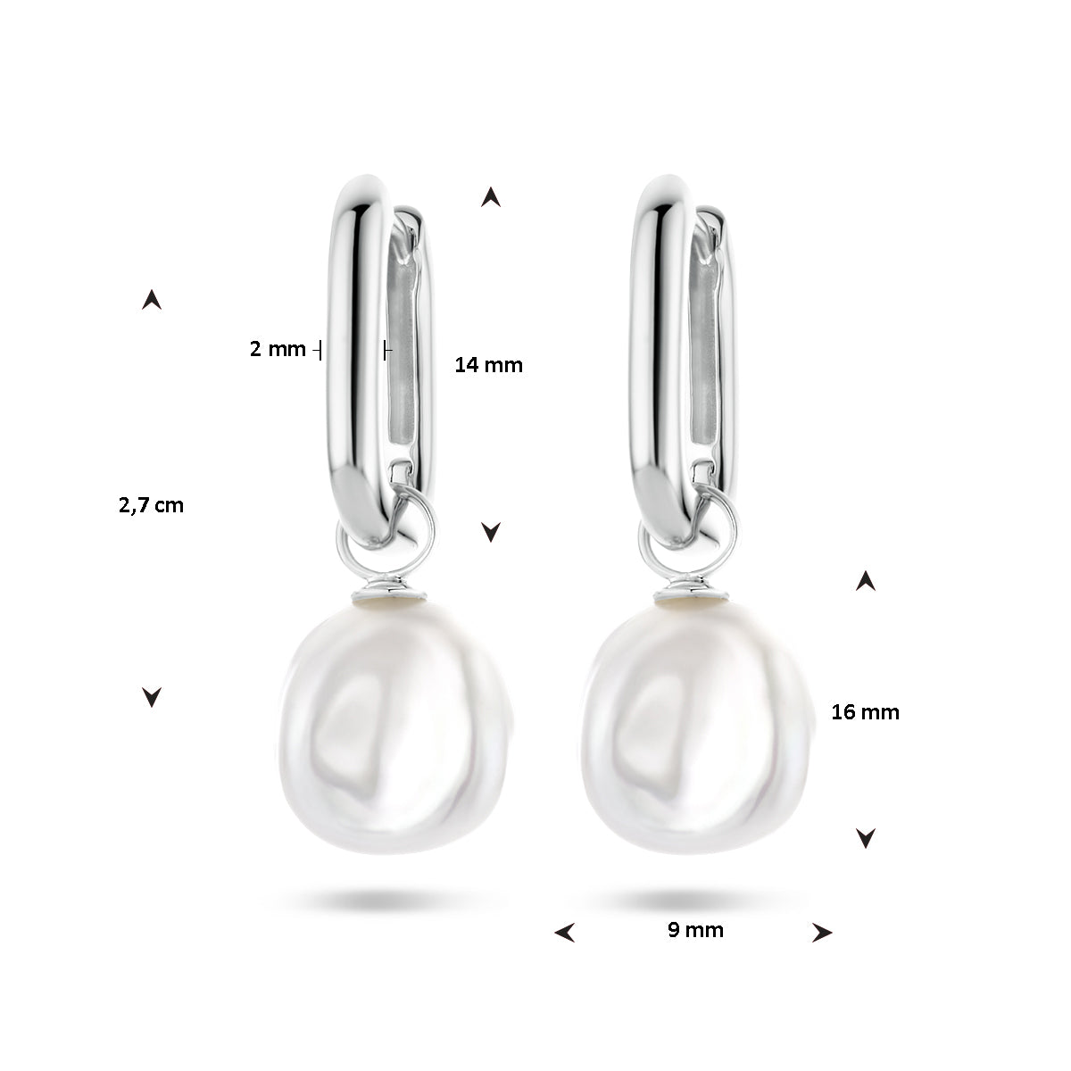oorringen paperclip barok parel 27 mm zilver gerhodineerd